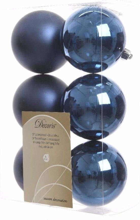 Decoris Kerstboom decoratie kerstballen mix blauw 12 stuks Kerstbal