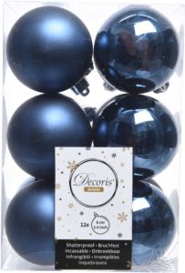 Decoris 12x Donkerblauwe Kerstballen 6 Cm Kunststof Mat glans Kerstbal