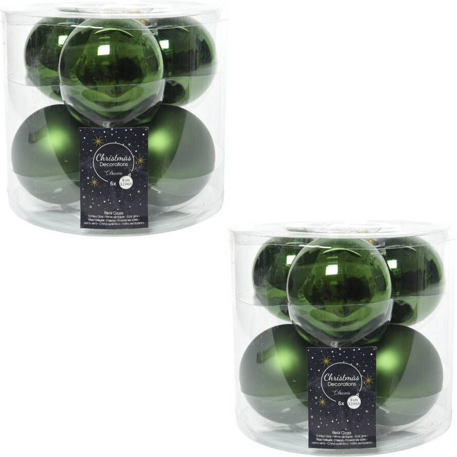 Decoris 12x Donkergroene glazen kerstballen 8 cm glans en mat Kerstbal