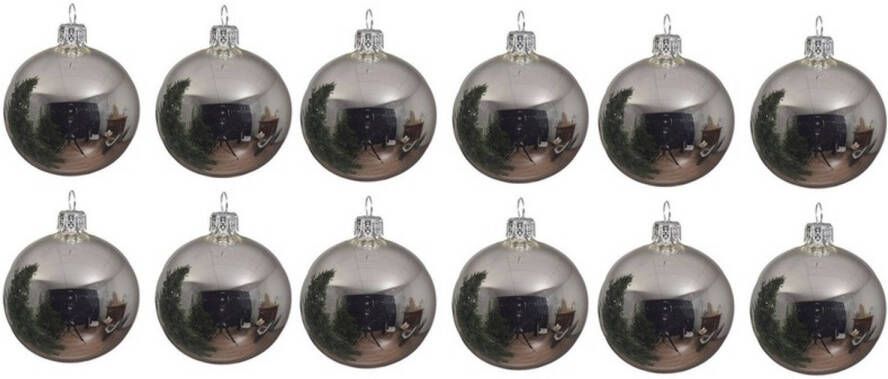 Decoris 12x Glazen kerstballen glans zilver 10 cm kerstboom versiering decoratie Kerstbal
