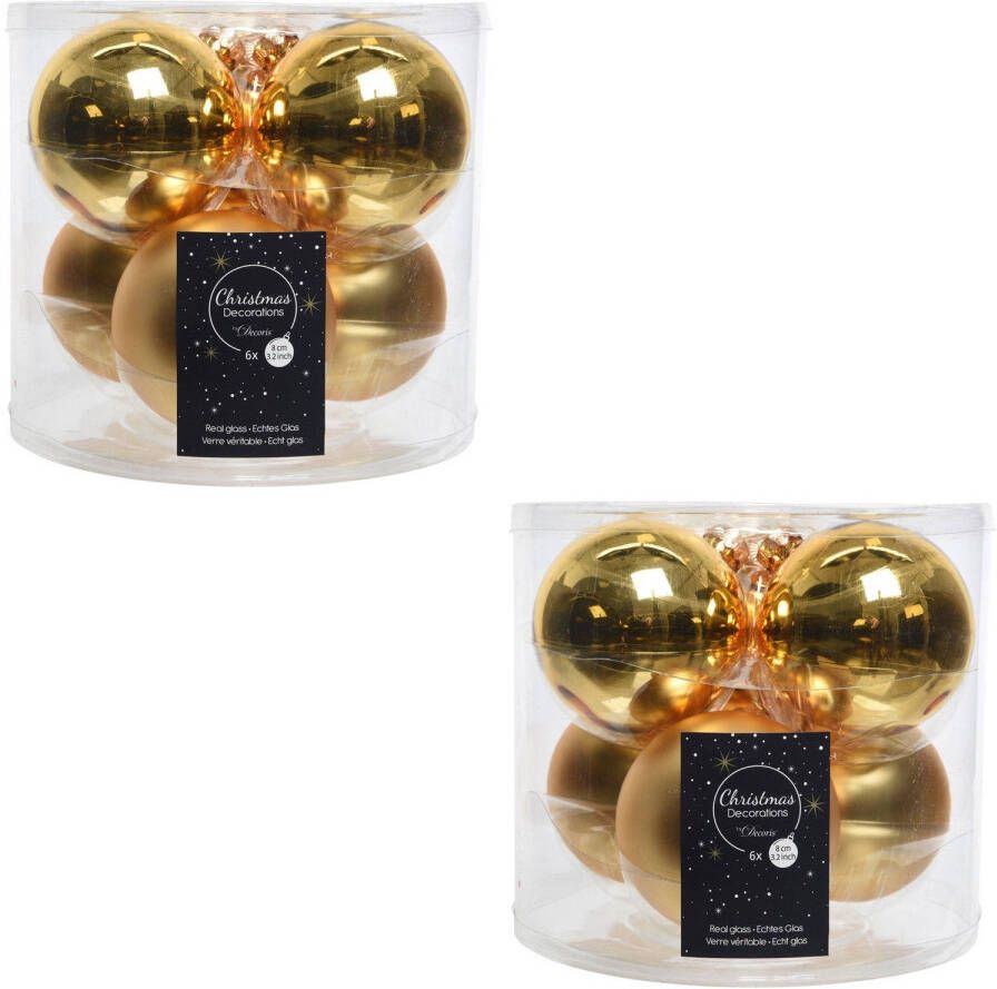 Decoris Kerstboomversiering gouden kerstballen van glas 8 cm 12x stuks Kerstbal