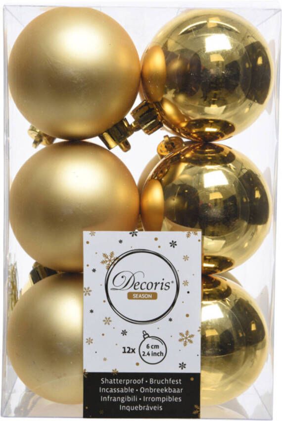 Decoris 12x Kunststof kerstballen glanzend mat goud 6 cm kerstboom versiering decoratie Kerstbal