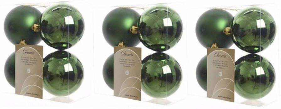 Decoris 12x Kunststof kerstballen glanzend mat donkergroen 10 cm kerstboom versiering decoratie Kerstbal