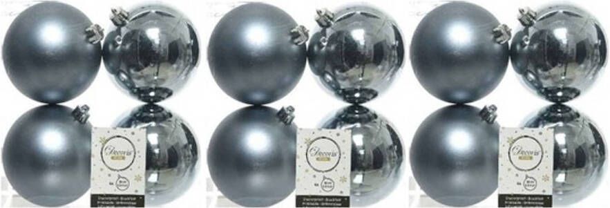 Decoris 12x Kunststof kerstballen glanzend mat grijsblauw 10 cm kerstboom versiering decoratie Kerstbal