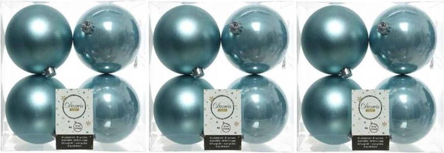 Decoris 12x Kunststof kerstballen glanzend mat ijsblauw 10 cm kerstboom versiering decoratie Kerstbal