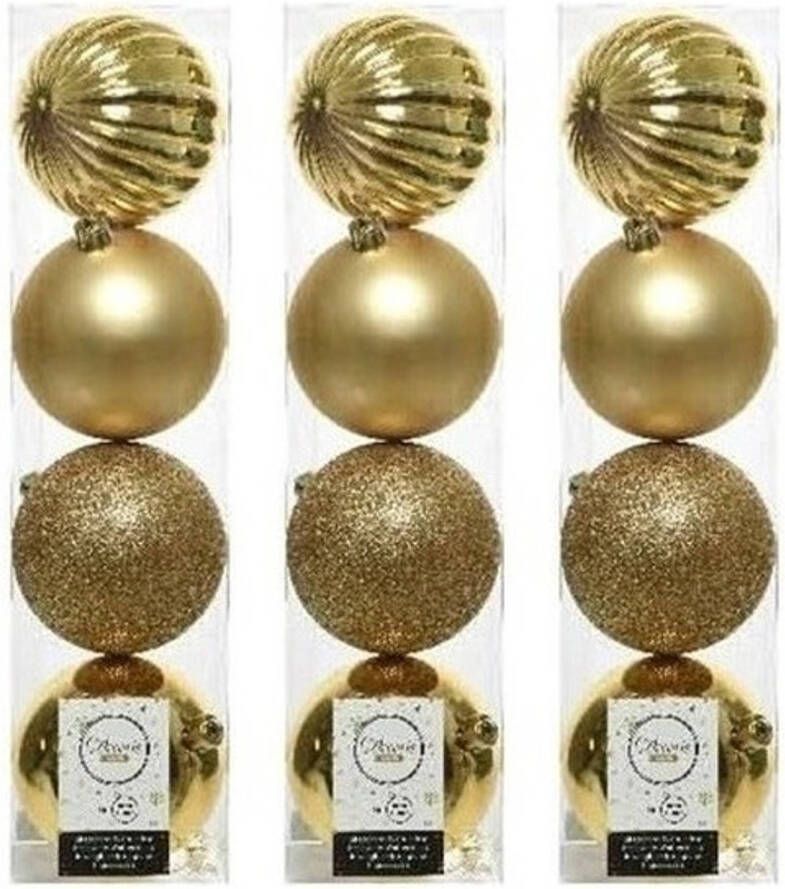 Decoris 12x Licht gouden kerstballen 10 cm kunststof mix Kerstbal