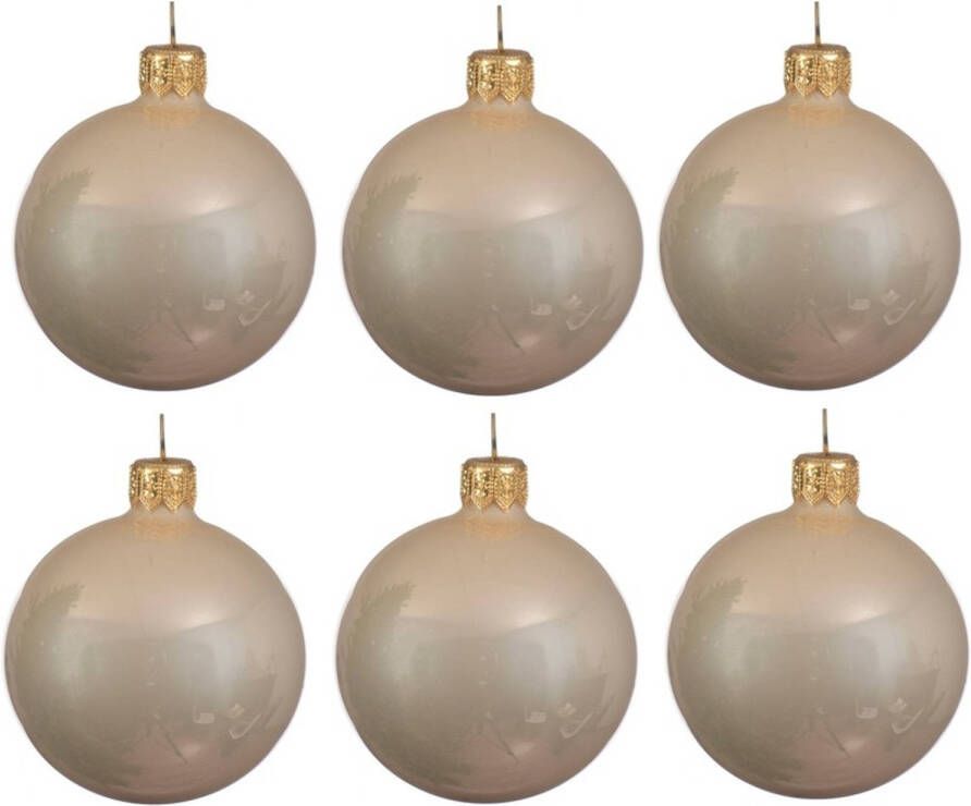 Decoris 12x Glazen kerstballen glans licht parel champagne 6 cm kerstboom versiering decoratie Kerstbal