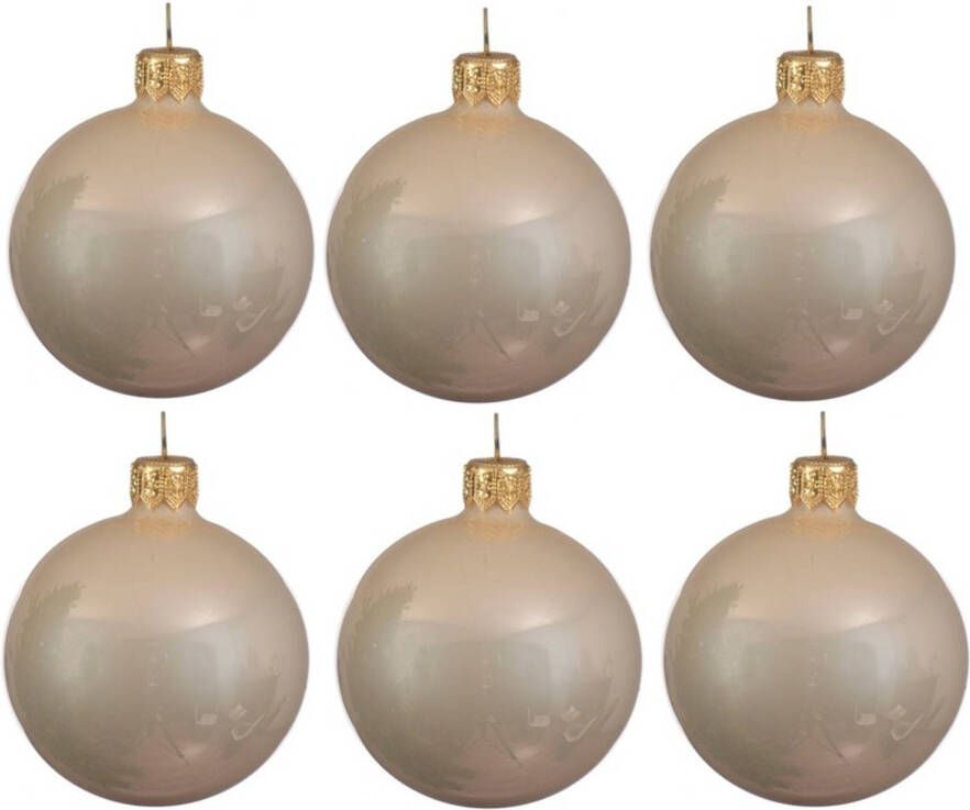 Decoris 12x Glazen kerstballen glans licht parel champagne 8 cm kerstboom versiering decoratie Kerstbal