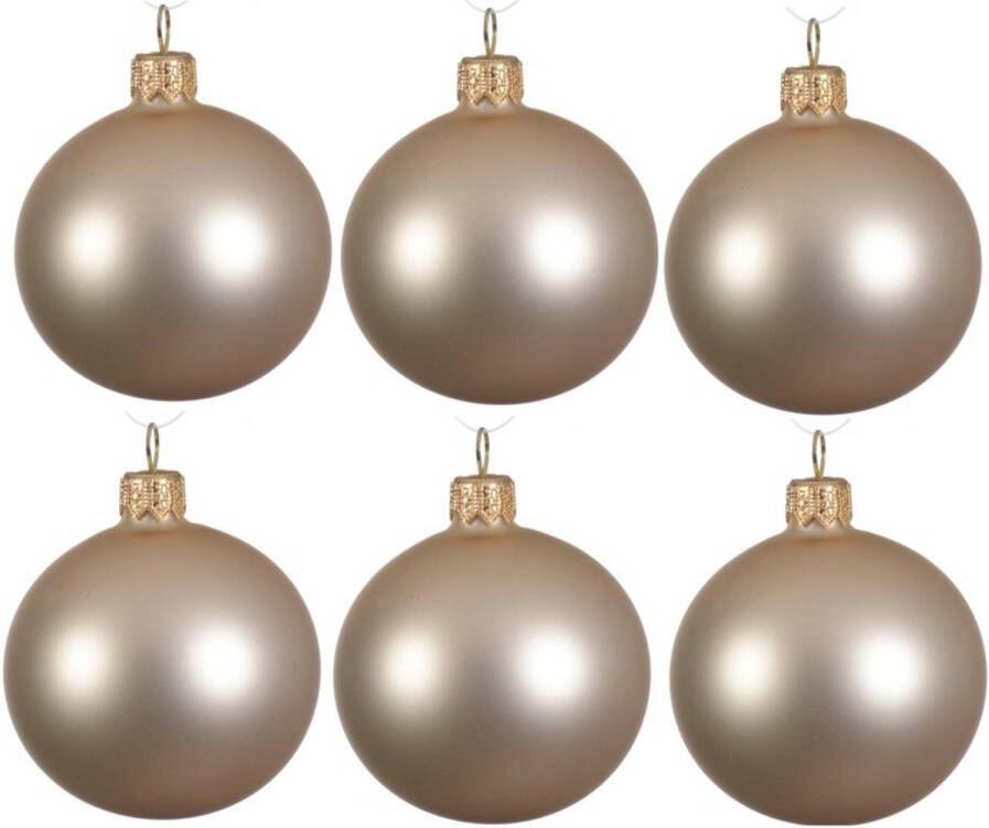 Decoris 12x Glazen kerstballen mat licht parel champagne 8 cm kerstboom versiering decoratie Kerstbal