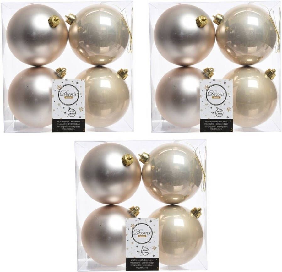 Decoris 12x Kunststof kerstballen glanzend mat Licht parel champagne 10 cm kerstboom versiering decoratie Kerstbal
