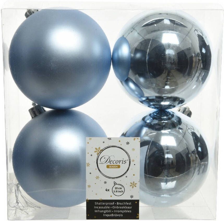 Decoris 12x Kunststof kerstballen glanzend mat lichtblauw 10 cm kerstboom versiering decoratie Kerstbal
