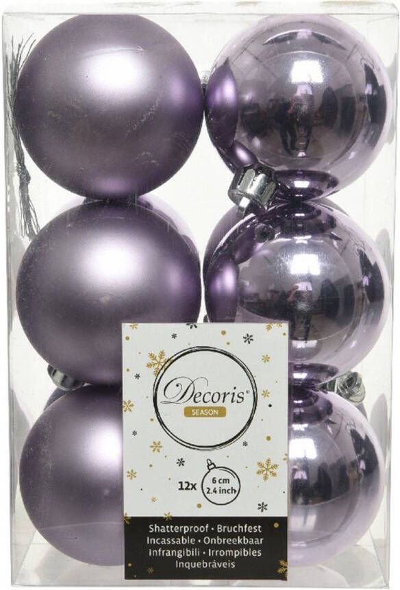 Decoris 12x Kunststof kerstballen glanzend mat lila paars 6 cm kerstboom versiering decoratie Kerstbal