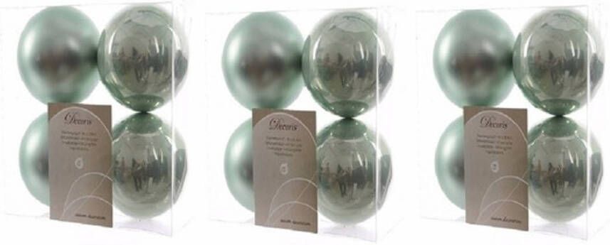 Decoris 12x Kunststof kerstballen glanzend mat mintgroen 10 cm kerstboom versiering decoratie Kerstbal