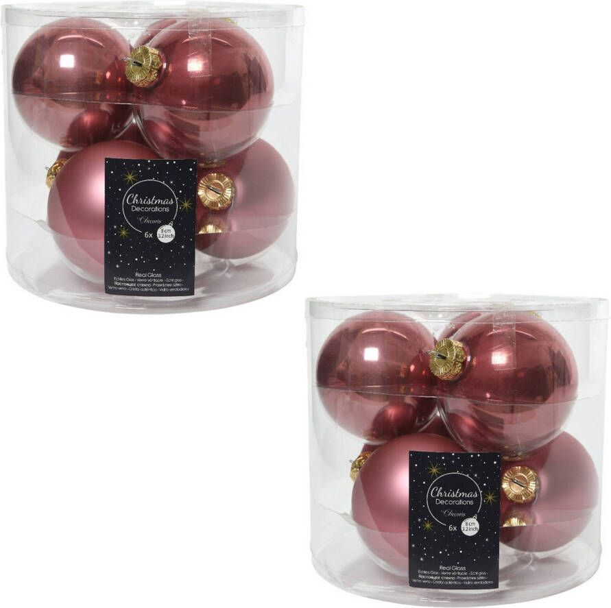 Decoris 12x Oud roze glazen kerstballen 8 cm glans en mat Kerstbal