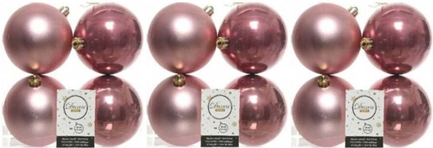 Decoris 12x Kunststof kerstballen glanzend mat oud roze 10 cm kerstboom versiering decoratie Kerstbal