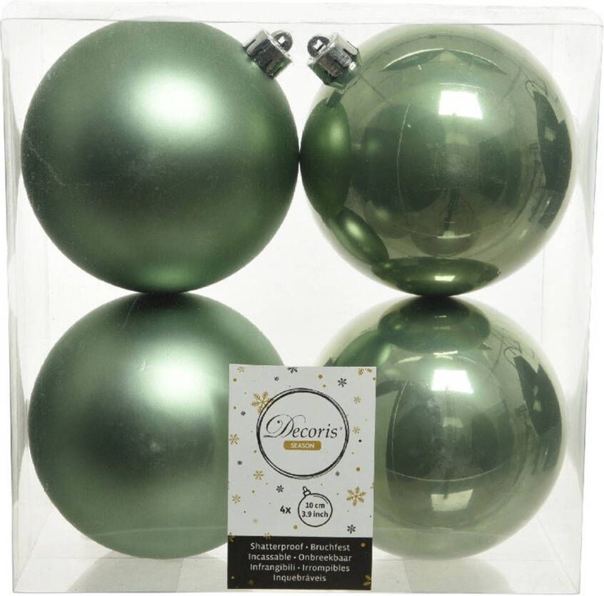 Decoris 12x Kunststof kerstballen glanzend mat salie groen 10 cm kerstboom versiering decoratie Kerstbal