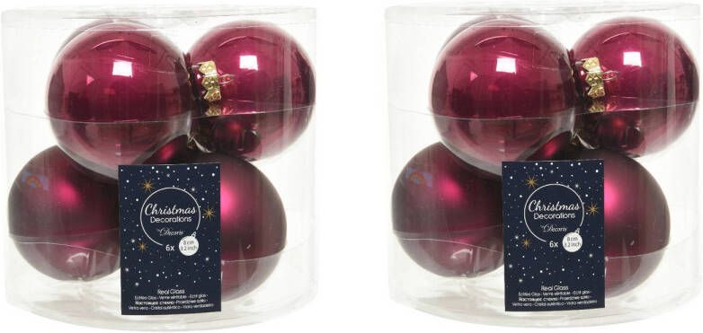 Decoris 12x stuks glazen kerstballen framboos roze (magnolia) 8 cm mat glans Kerstbal