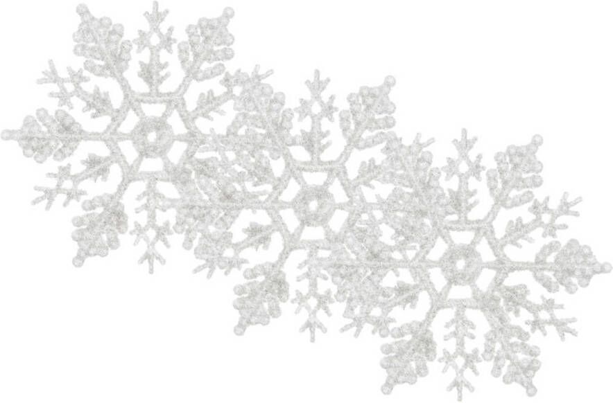 Decoris 12x stuks kerstornamenten kersthangers sneeuwvlokken wit kunststof 10 cm Kersthangers