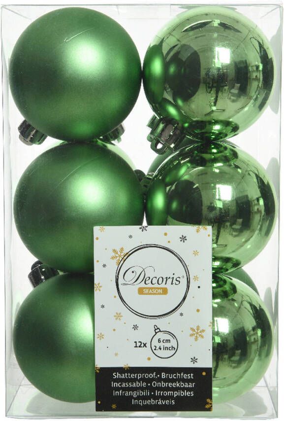 Decoris 12x stuks kunststof kerstballen groen 6 cm glans mat Kerstbal