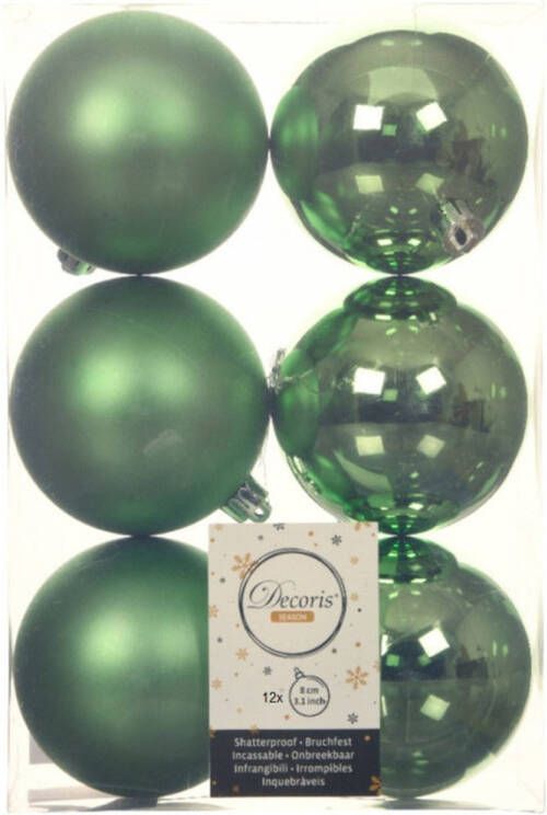 Decoris 12x stuks kunststof kerstballen groen 8 cm glans mat Kerstbal