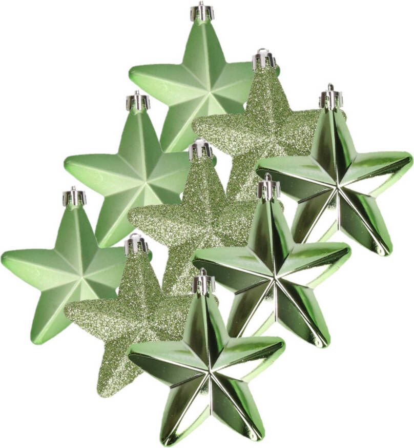 Decoris 12x stuks kunststof sterren kersthangers groen 7 cm Kersthangers