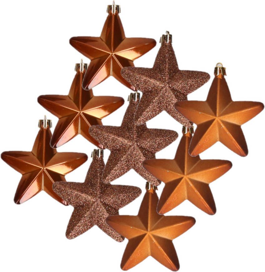 Decoris 12x stuks kunststof sterren kersthangers kaneel bruin 7 cm Kersthangers