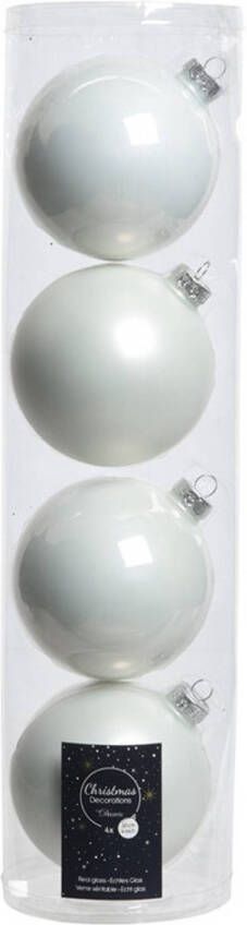 Decoris Tubes met 12x winter witte kerstballen van glas 10 cm glans en mat Kerstbal
