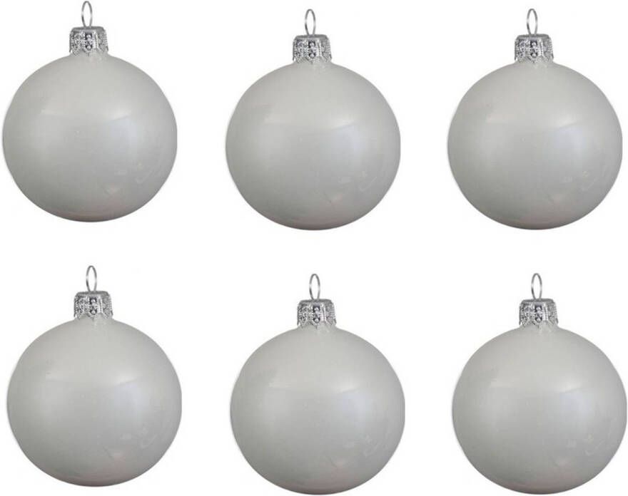 Decoris 12x Glazen kerstballen glans winter wit 8 cm kerstboom versiering decoratie Kerstbal