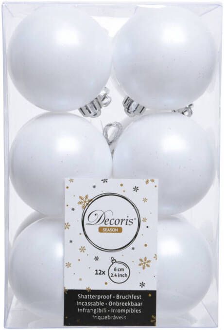 Decoris 12x Winter witte kerstballen 6 cm kunststof mat Kerstbal