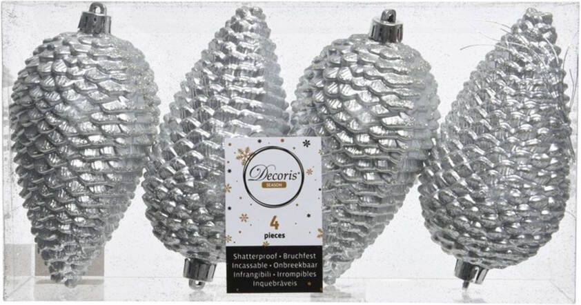 Decoris 12x Zilveren dennenappels kerstballen 12 cm kunststof glitter Kersthangers