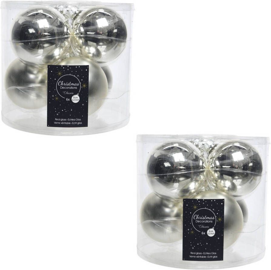 Decoris 12x Zilveren glazen kerstballen 8 cm glans en mat Kerstbal
