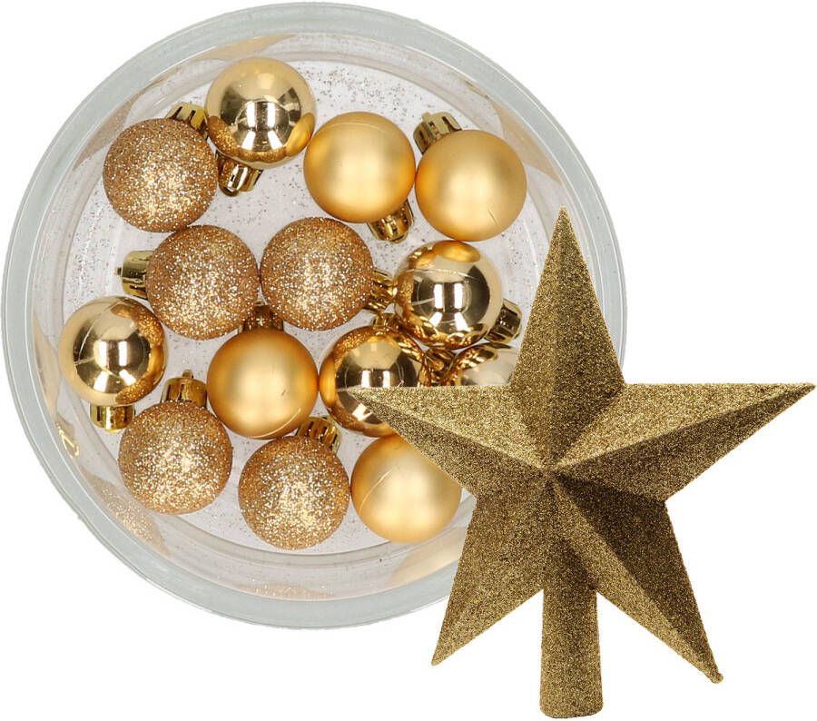 Decoris 14x stuks kerstballen 3 cm met ster piek goud kunststof Kerstbal