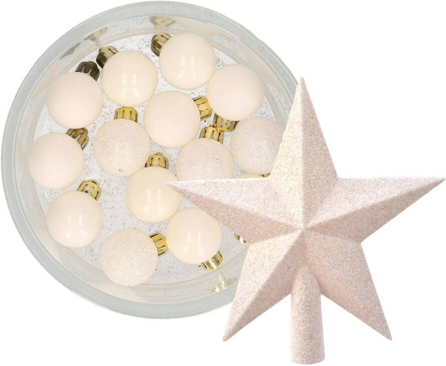 Decoris 14x stuks kerstballen 3 cm met ster piek wol wit kunststof Kerstbal