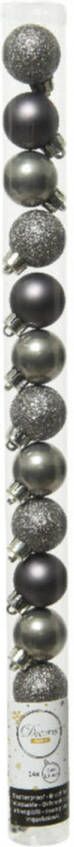 Decoris 14x stuks kleine kunststof kerstballen antraciet (warm grey) 3 cm Kerstbal