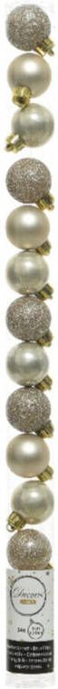 Decoris 14x stuks kleine kunststof kerstballen champagne 3 cm Kerstbal