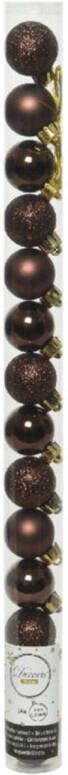 Decoris 14x stuks kleine kunststof kerstballen donkerbruin 3 cm Kerstbal