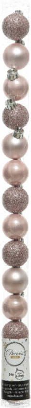 Decoris 14x stuks kleine kunststof kerstballen lichtroze (blush) 3 cm Kerstbal
