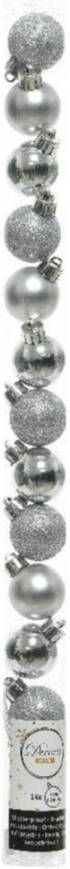 Decoris 14x stuks kleine zilveren kunststof kerstballen 3 cm glans mat glitter Kerstbal