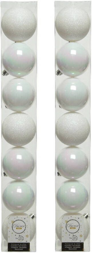 Decoris 14x stuks kunststof kerstballen parelmoer (iris) 8 cm glans mat glitter Kerstbal