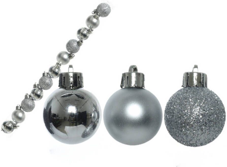 Decoris 14x stuks kunststof kerstballen zilver 3 cm Kerstbal