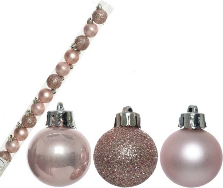 Decoris 14x stuks onbreekbare kunststof kerstballen blush roze 3 cm Kerstbal