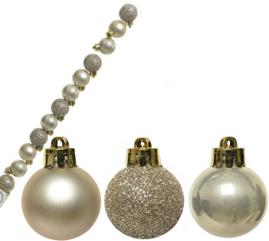 Decoris 14x stuks onbreekbare kunststof kerstballen champagne beige 3 cm Kerstbal