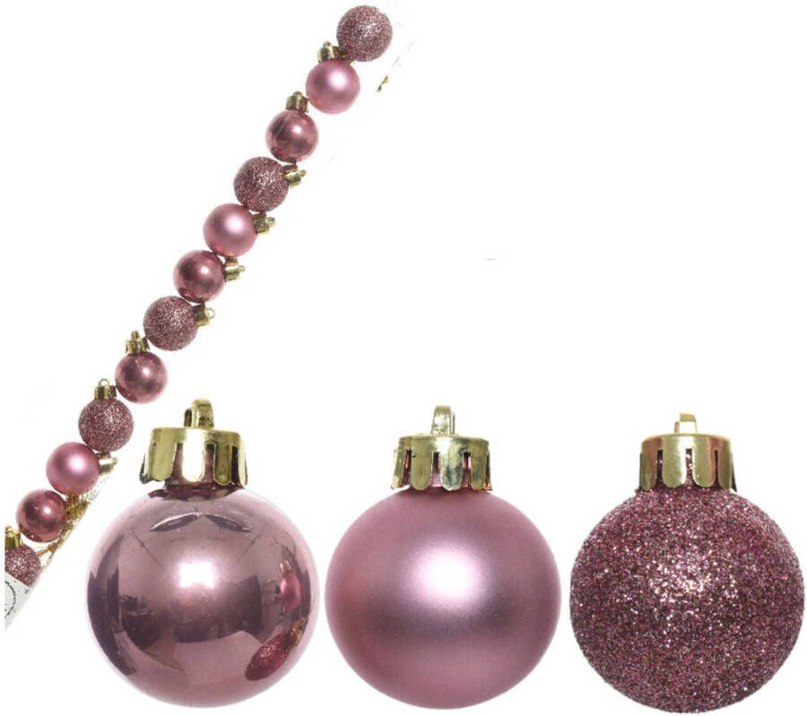 Decoris 14x stuks onbreekbare kunststof kerstballen velvet roze 3 cm Kerstbal