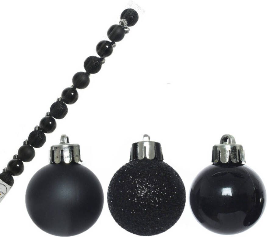 Decoris 14x stuks onbreekbare kunststof kerstballen zwart 3 cm Kerstbal