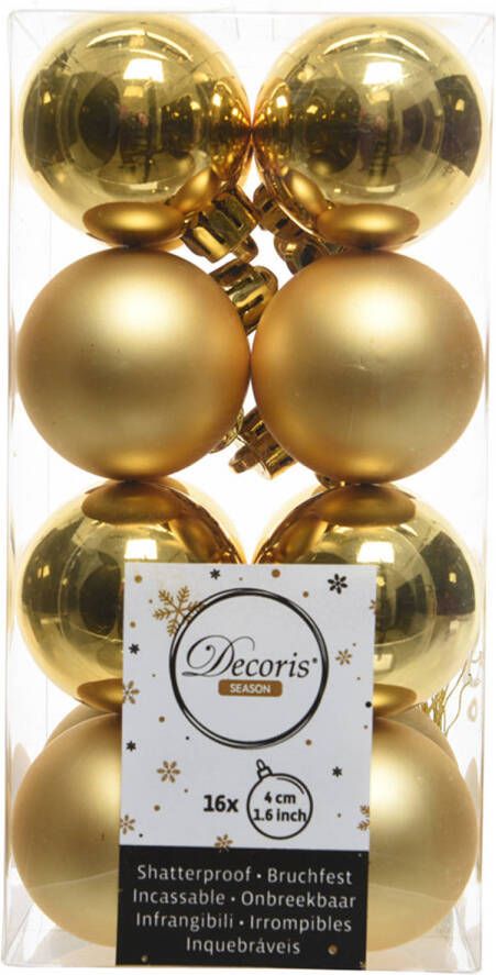 Decoris 16x Kunststof kerstballen glanzend mat goud 4 cm kerstboom versiering decoratie Kerstbal