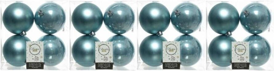 Decoris 16x Kunststof kerstballen glanzend mat ijsblauw 10 cm kerstboom versiering decoratie Kerstbal