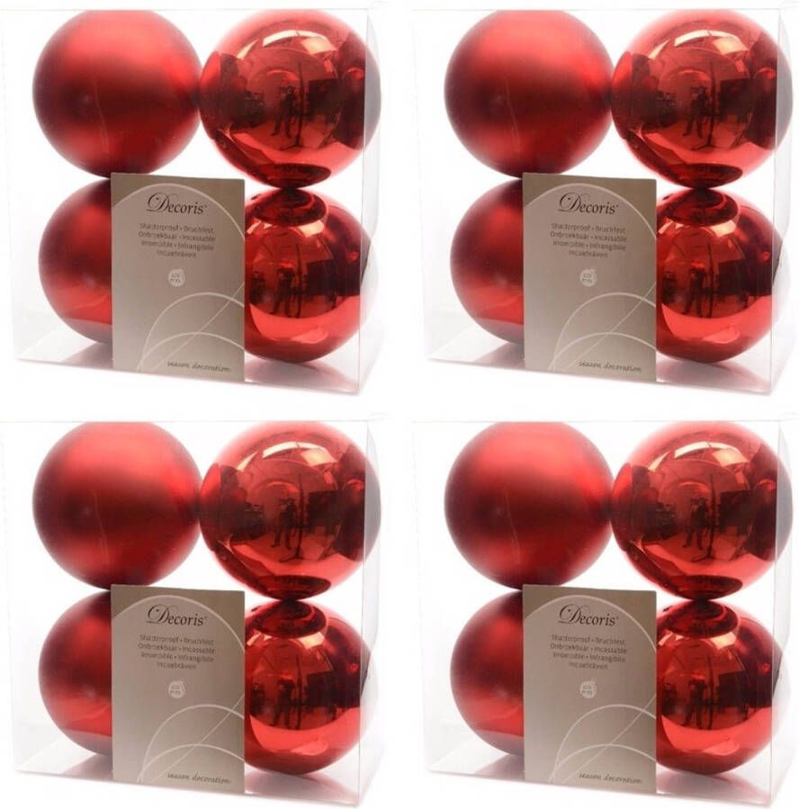 Decoris 16x Kunststof kerstballen glanzend mat kerst rood 10 cm kerstboom versiering decoratie Kerstbal