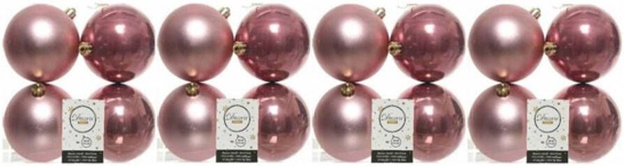 Decoris 16x Kunststof kerstballen glanzend mat oud roze 10 cm kerstboom versiering decoratie Kerstbal