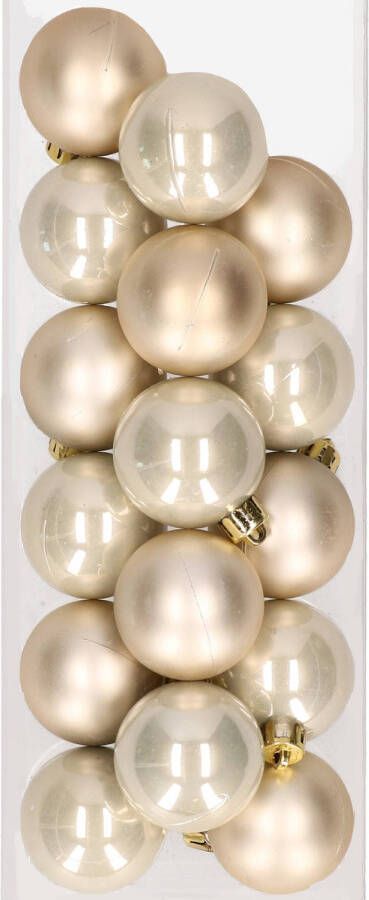 Decoris 16x stuks kunststof kerstballen champagne 4 cm Kerstbal
