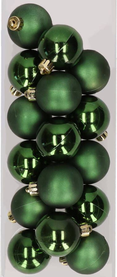 Decoris 16x stuks kunststof kerstballen dennengroen 4 cm Kerstbal